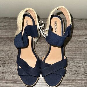 Merona Blue and Cream Espadrilles‎ with Crossed Straps